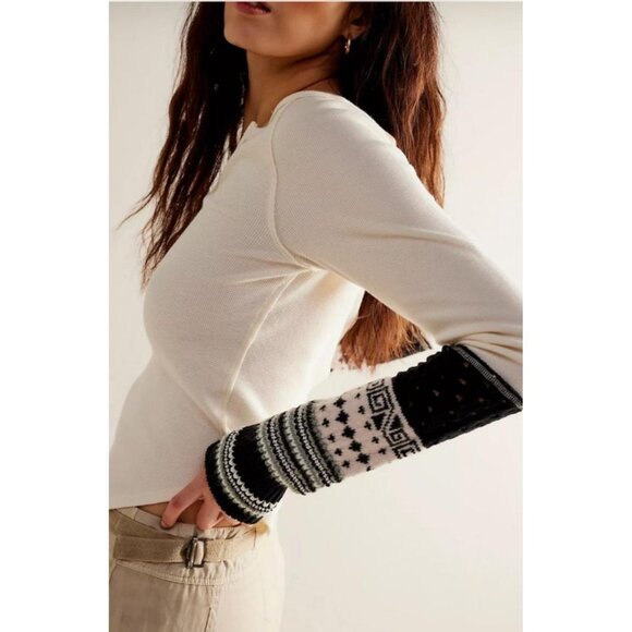 Free People We The Free Knit Sleeve Thermal Top Long Sleeve Waffle Ivory Size M - Picture 1 of 13